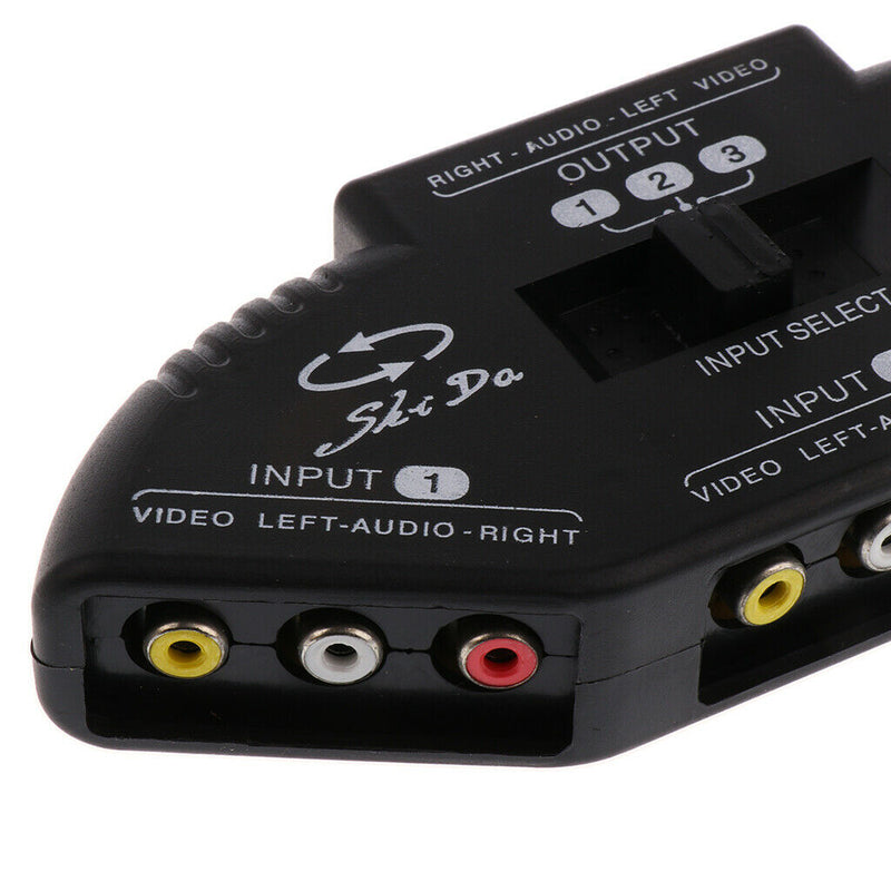 Durable 3 Way Audio Video AV RCA Switch Switcher Splitter+Cable