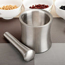 1X(Stainless Steel Garlic Pounder Leak Proof Cover Mortar Pot Mortar Pestle
