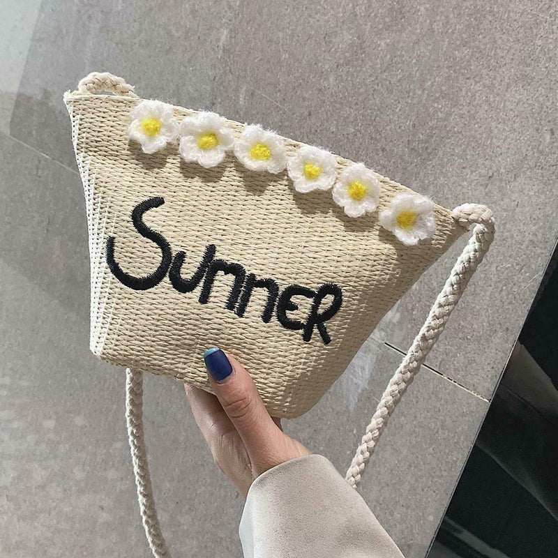 Straw Messenger Bags Woven Beach Crossbody Women Shoulder Handbags (Beige)