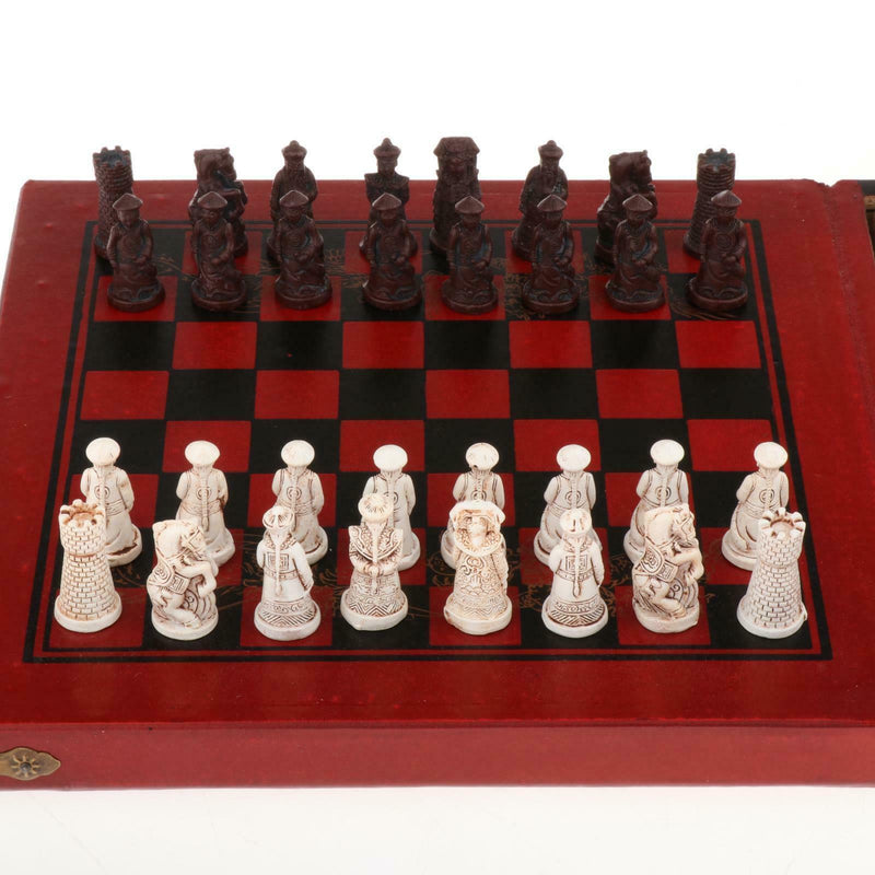 Handmade Wooden Chess Set Foldable Chess Game Board with Storage Slots, 32pc