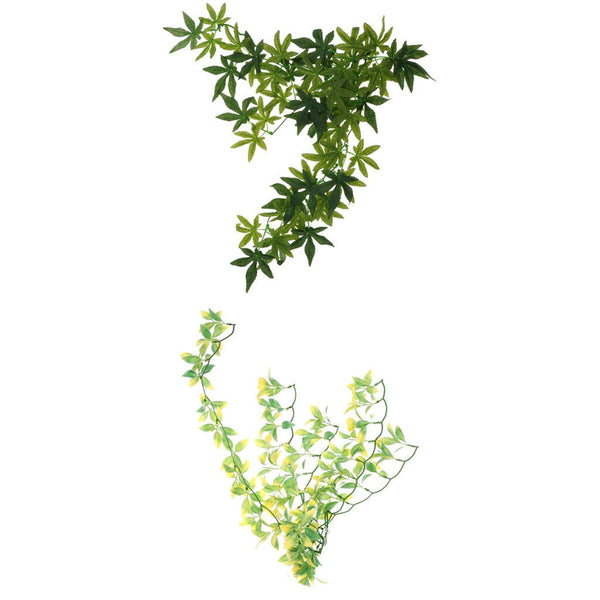 2Pcs Artificial Leaf Vine Reptile Vivarium Landscaping Ornament Decor Hiding