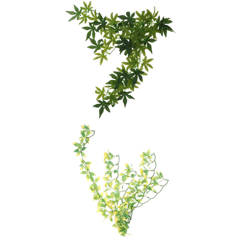 2Pcs Artificial Leaf Vine Reptile Vivarium Landscaping Ornament Decor Hiding