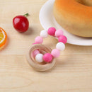 Nursing Bracelets Wooden Ring Baby Teether Silicone Chew Beads Toys (Pink) A