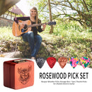 Wooden Picks Storage Box + 5pcs Rosewood Thumb Picks for Electric Guitar Ukulele