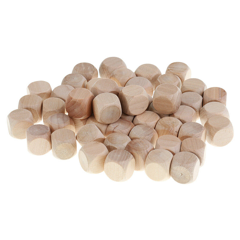50x Natural Wood Blank Dice D6 16mm Game Dice for Kids DIY Decorating Games