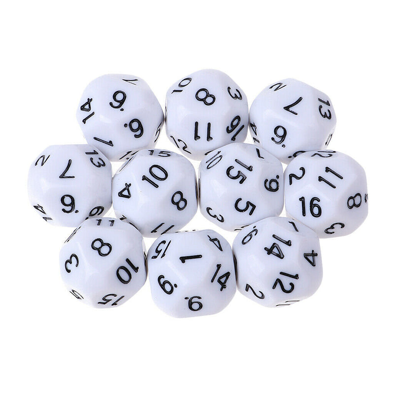 10pcs 16 Sided D16 14mm Acrylic Opaque Dice for Role Playing Game RPG White