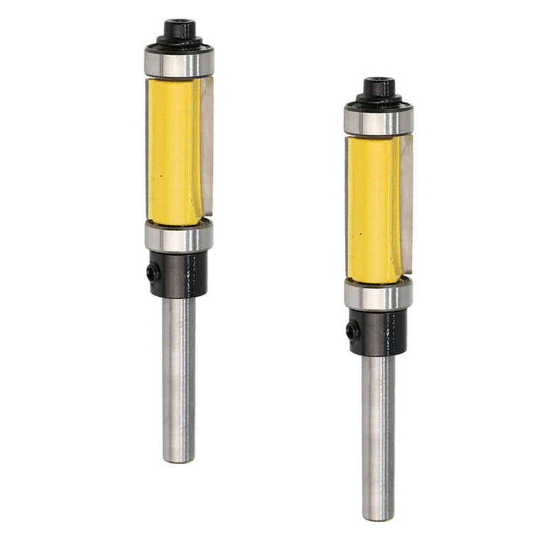 2x 1/4'' Shank Top & Bottom Bearing Flush Trim Router Bit 12.7x25mm Yellow