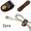 2Pcs Handy Leather Headphone Earphone Cable Tie Cord Wrap Organizer Winder