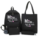 4pcs/set Letter Print Canvas Women Totes Pen Bags Clutch Backpacks (Black)