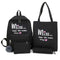 4pcs/set Letter Print Canvas Women Totes Pen Bags Clutch Backpacks (Black)