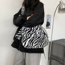 Autumn Zebra Pattern Shoulder Crossbody Bag Women Plush Large Capacity Tote