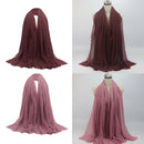 2pcs Womens Elegant Cozy Cotton Long Scarf Solid Pleated Hijab Headscarf