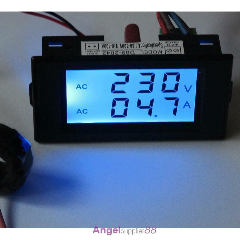 Digital AC 300V 100A LCD Dual Panel Volt Amp Combo Meter +CT 110V 220V 240V