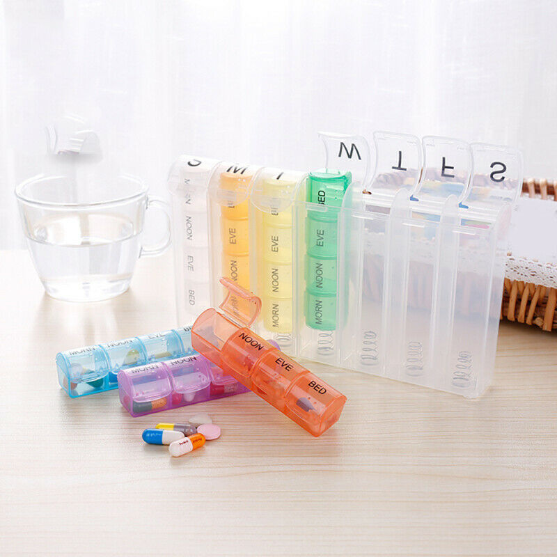 7 Day Weekly Medicine Organizer 28 Slot Pill Dispenser Tablet Storage Pop-Up Box