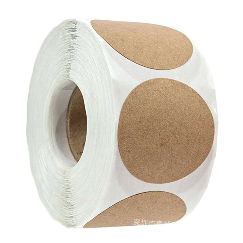 1 Roll Of 500pcs Round Blank Kraft Stickers Self Adhesive Labels DIY Brown