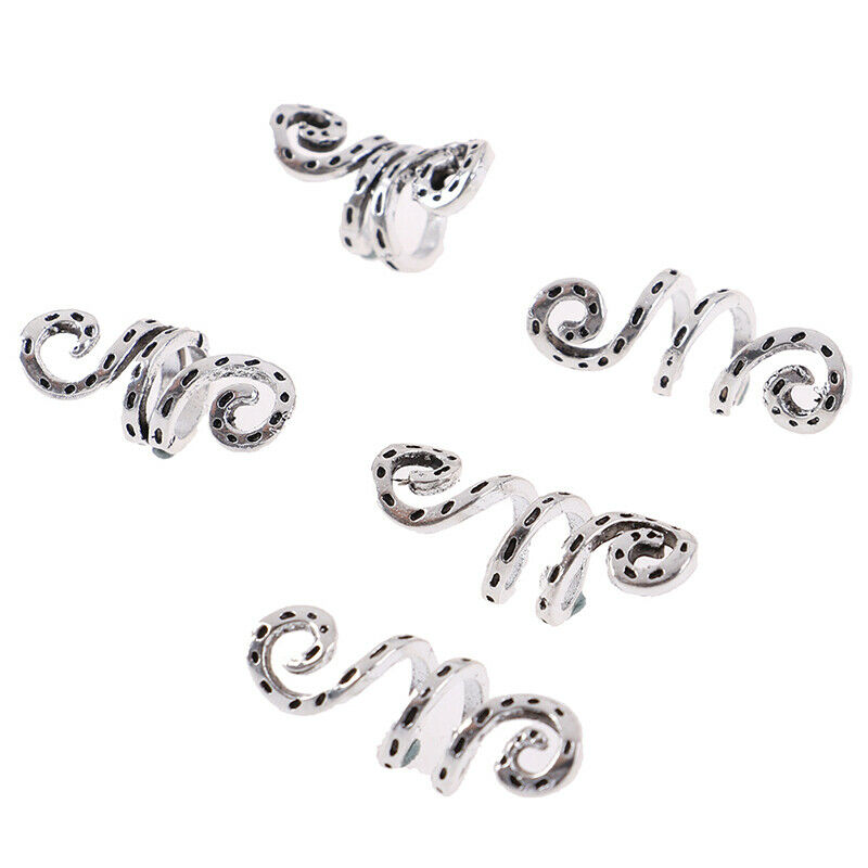 5Pc/Set Alloy Spiral Hair Braiding Dreadlock Beads`Jewelry Rings Cuffs Tube Clip