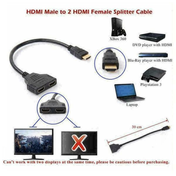 2 in 1 HDMI Splitter Cable Verteiler Adapter Full HD 1080P V2P3 M6H0 R6B5