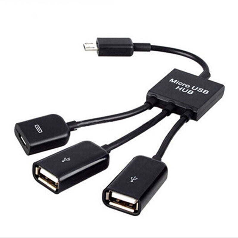 Chic 3in1 Micro USB HUB Male to Female and Double USB 2.0 Host OTG Adapter Cable