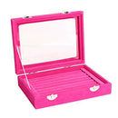 Jewelry Box Organizer 8 Grids with Glass Showcase Storage Container - Red Q9Q2