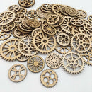100pcs Mixed Size Natural Hollow Gear Unfinished Wood Pieces Embellishment