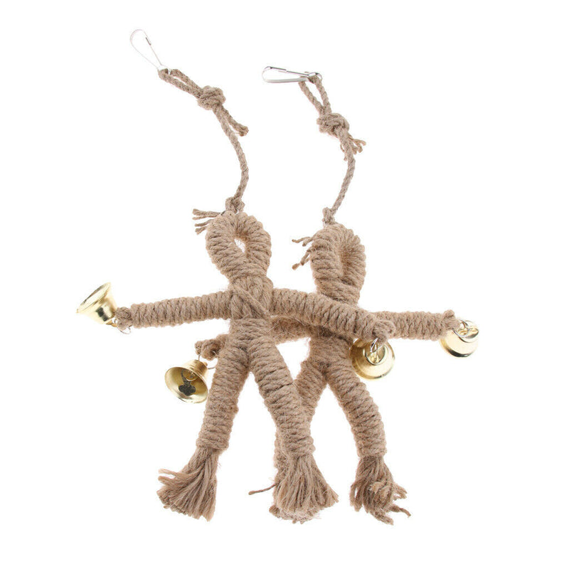 2Pcs Bird Toys Natural Rope Scarecrows Cage Swing Parrot Foraging Chew Shredder