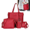 4pcs/Set Lichi Leather Tassels Women Tote Shoulder Clutch Card Bags (Red)