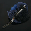 Women Dark blue double flower butterfly knot cover Hair clip with hairnet n N1E5