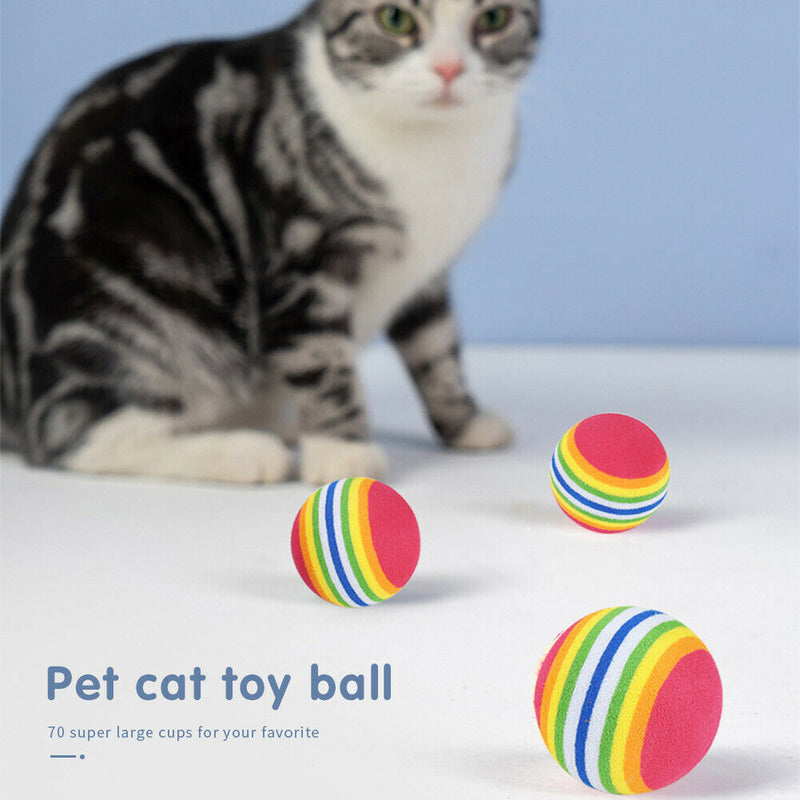 70pcs 3cm Interactive Pet Chewing Toys Cat Training Rainbow Striped Ball A