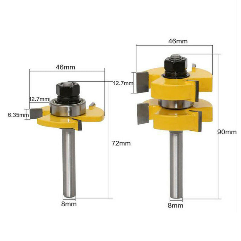 2 Tongue and Groove Router Bit -8mm 5/16" Shank, 3 Teeth Carbide Cutters