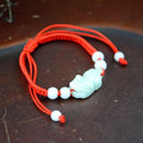 Chinese Pi Xiu Round Bead Feng Shui Natural Green Honey Jade Bracelet.