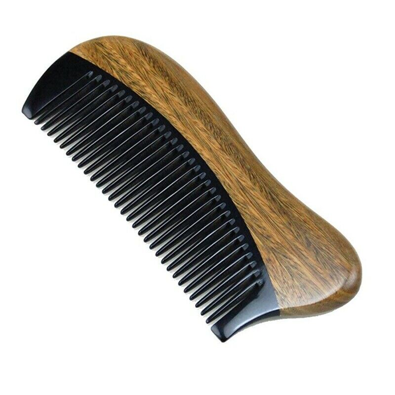 Natural Green Sandalwood Hair Comb - No Static Wooden Fine Tooth Black Buff M2T9