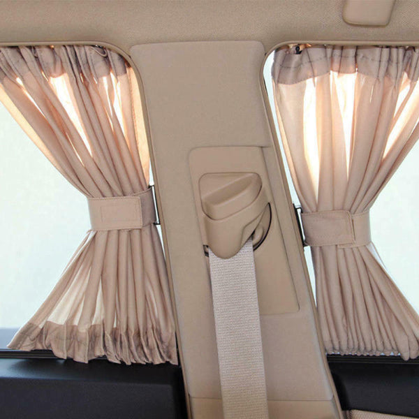 2Pc Beige VIP Car Van SUV Window Curtain UV Sunshade Visor Kit Univers BWR