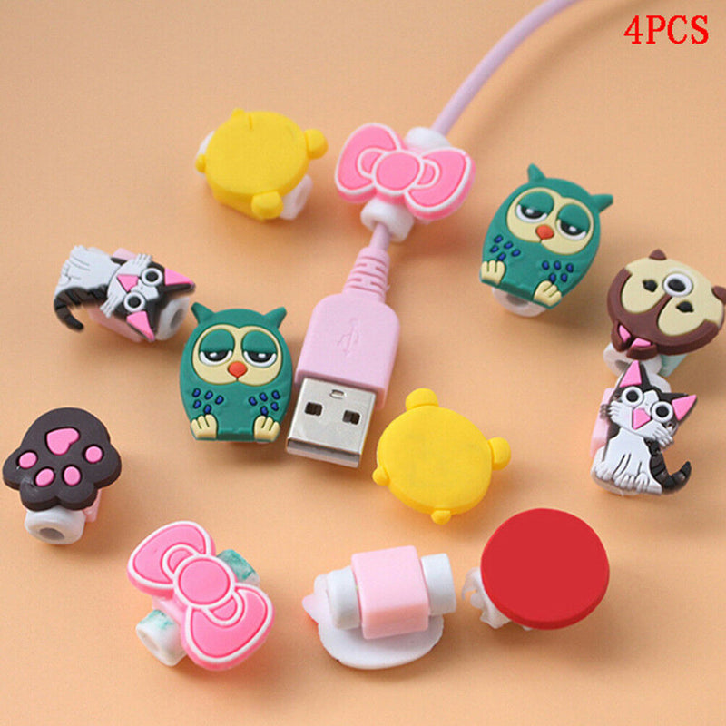 4xCartoon charging cable protector cute cord protection cover organizer wire  Z