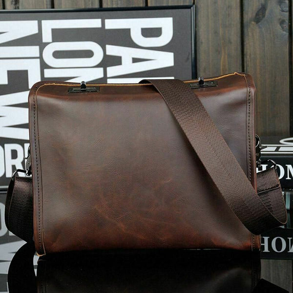 Men Leather Messenger Briefcase Laptop Shoulder Crossbody Bag Business Hand R6C7