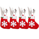 4 pcs Christmas Snowflake Stockings Tableware cover Silverware Cutlery deco S8V7