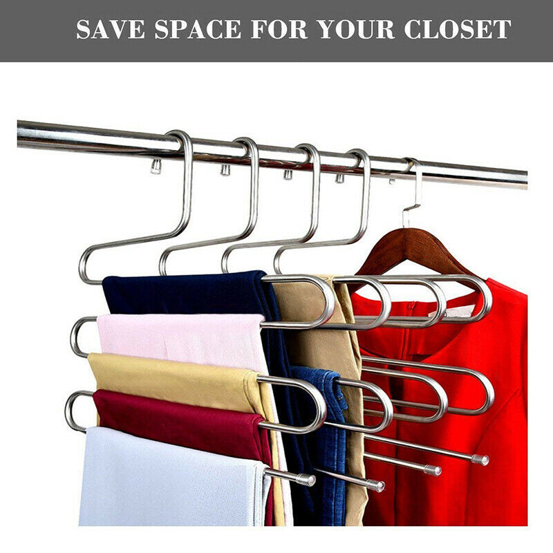 4PCS  Pants Hanger Rack S-type 5 Layers Clothes Belt Hanger Space Saving Sto Gw