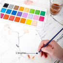 Watercolor Pigment Set 24 Colors Solid With Water Brush New V8F2