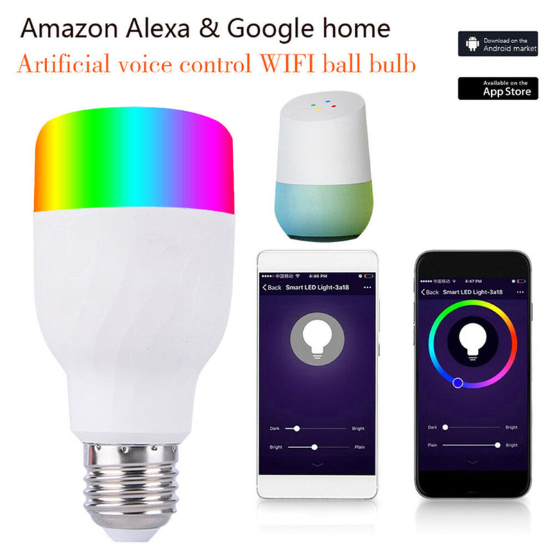 WiFi Remote Control Smart LED Bulb E27/E26 RGBW Light APP For Alexa Google Home