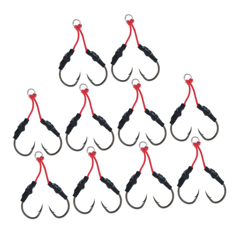 10Pcs Carbon Steel Fishing Dual Assist Hook with PE Line with Shrink Tube