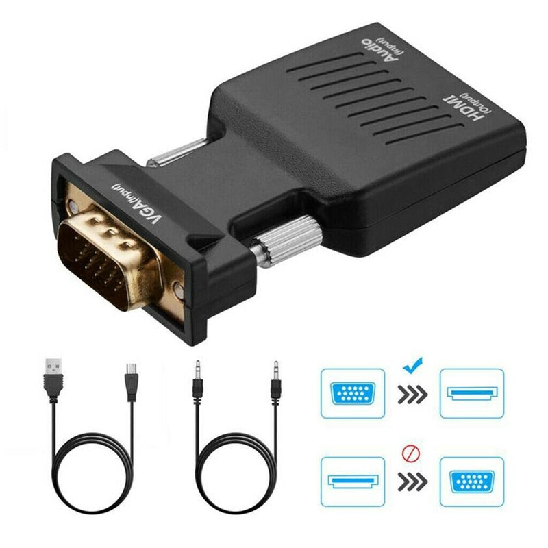 Video Converter HDMI To VGA Adapter Cable 1080P HDTV + Audio And USB Cable