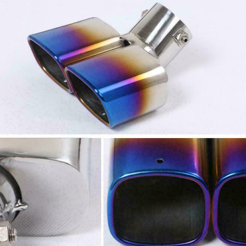 2.5inch Car Exhaust Muffler Tip Dual Square Outlet Silencer Tail Pipe Steel E6Q2
