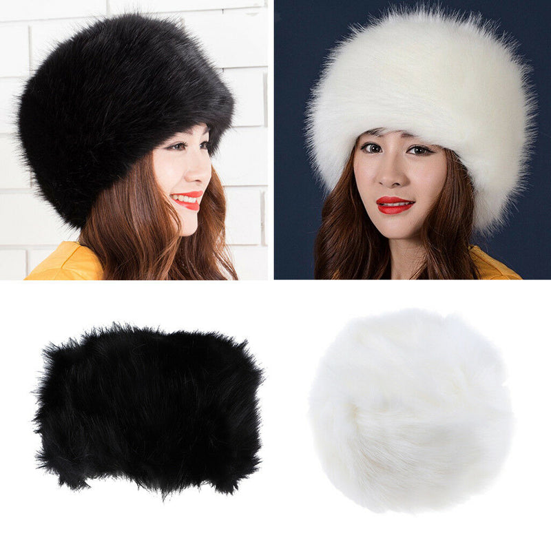 2 Pieces Women Cossack Hats Faux Fur Caps Luxury Premium Winter Russian Hat