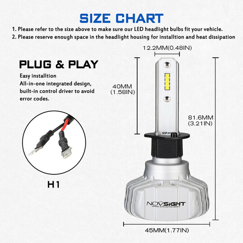 2Pcs H1 Led Headlight Bulbs Headlamp Conversion Kit Super Bright Waterproof
