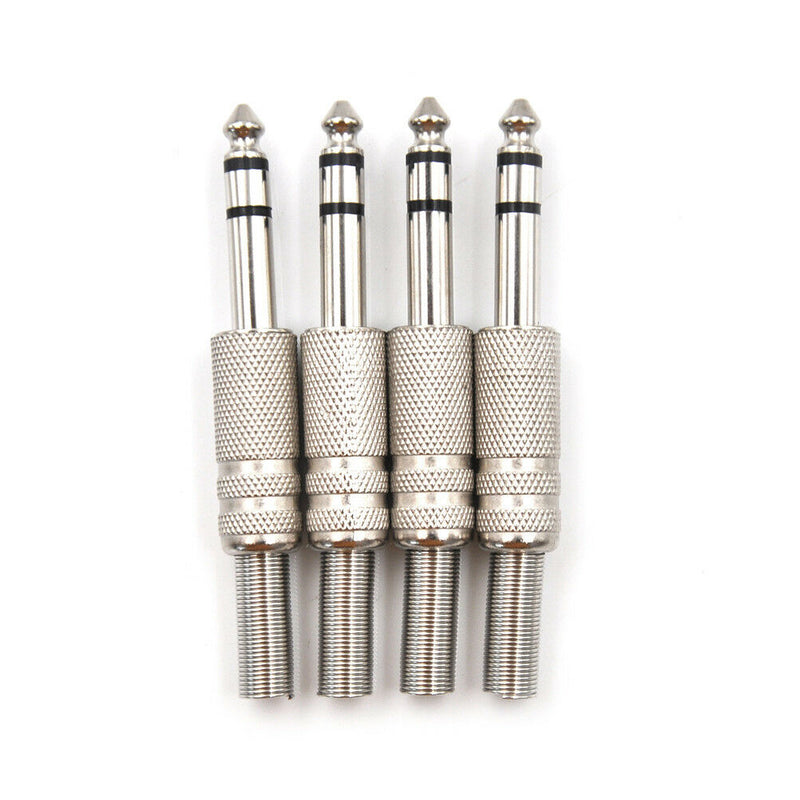 4Pcs 6.35Mm 1/4 Inch Stereo Solder End Heavy Duty Plug Metal Body With Strain ME