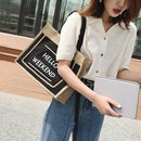 Women Linen Tote Casual Shoulder Bags Fashion Lady Print Handbags (Black L) A