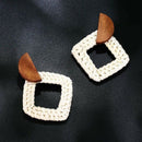 Rattan Earrings Handmade Straw Woven Braid Round Drop Earrings Lightweight