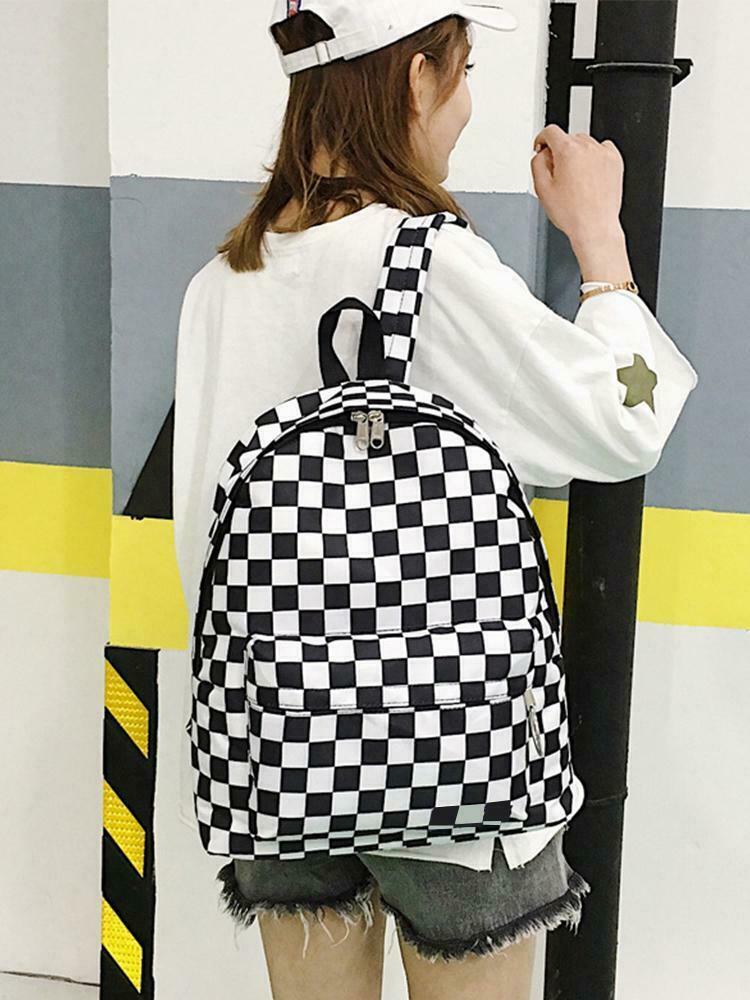 Plaid Pattern Backpacks Canvas Shoulder Bag Anti-theft Pack for Men and Women