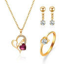 3pcs/set Rhinestone Heart Pendant Necklace Stud Earrings Ring Women Jewelry