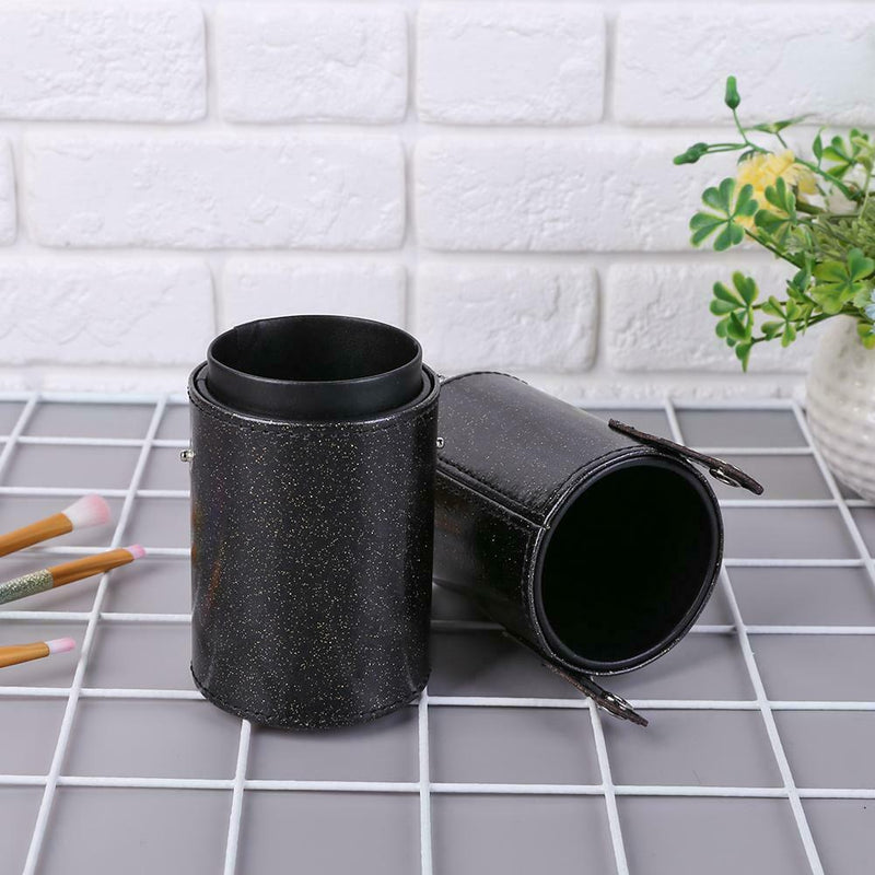 Portable PU Leather Cosmetic Storage Box Makeup Pen Brush Cup (S Black) A