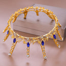 Retro Personality European Full Crown Bride Crown Blue Rhinestone Wedding D